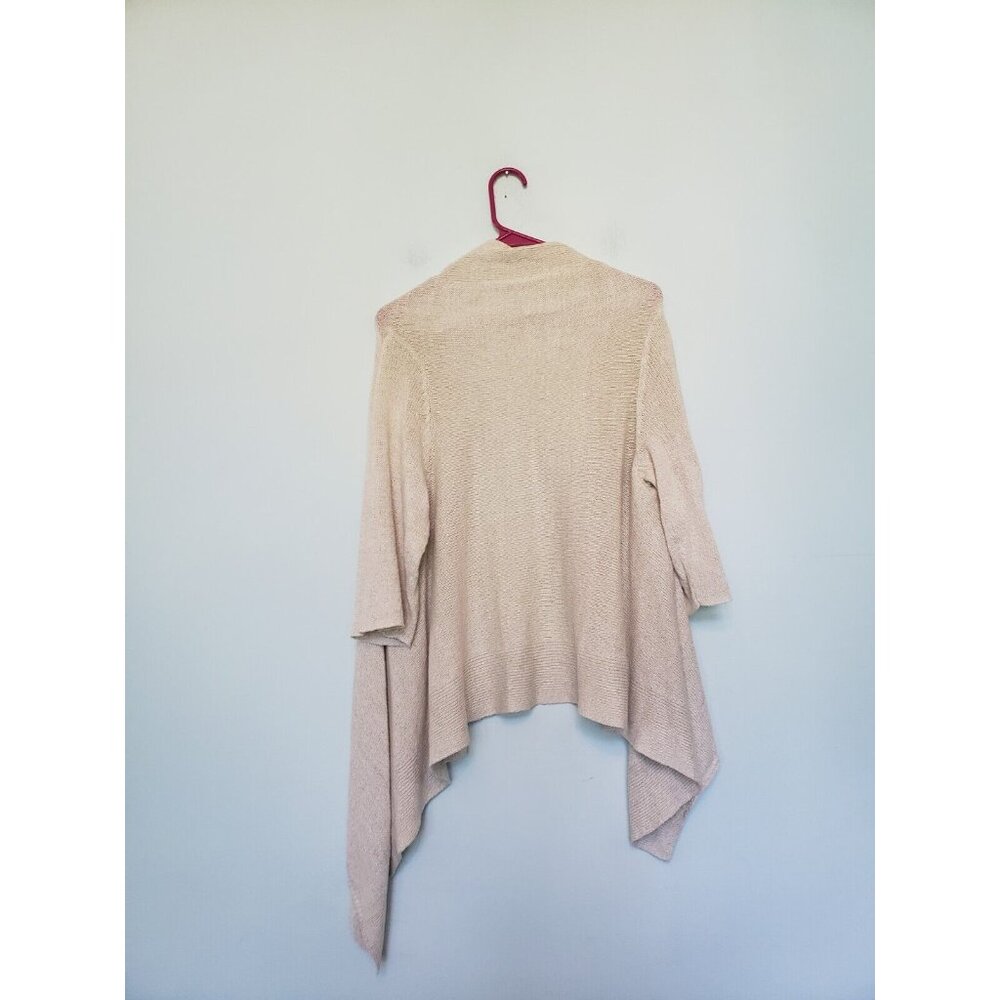 J.Jill Womens Petites MP Cardigan Linen Cotton Blend Beige Open Front 3/4 Sleeve - Picture 2 of 6